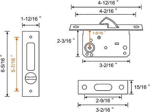 Privacy Pocket Door Lock Hardware For 6.3 Inch Pocket Doors Invisible Sliding Door Lock installation diagram.