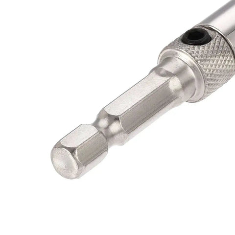 Close-up view of Self Centering Hinge Tapper Core Drill Bit 5/64 Inch Diameter For Woodworking, Easy Centering Drill Bush With Wrench Quick Change.