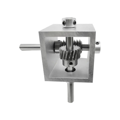 Close-up of 5 To 1 Right Angle Worm Gearbox For DIY Projects 90 Degree Drive Reducer With 8 Millimeter Shaft And 20 Tooth Output
