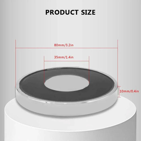 Front view of 12V Round Lifting Electromagnet 200N Peak Force 80x10mm with dimensions, shown on a stand.