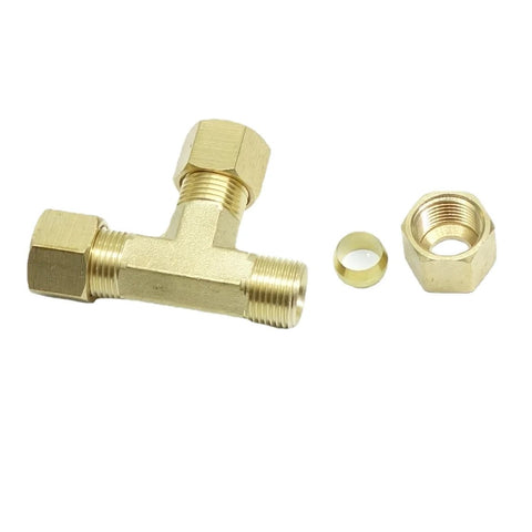 Brass compression T tube fitting, union tee connector, 5/16 in tube OD