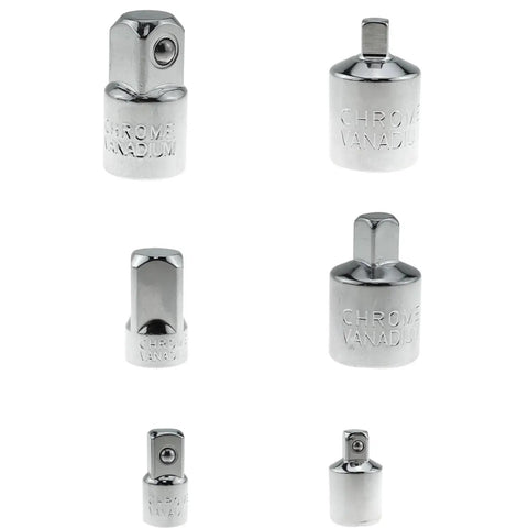 Six-piece TAODAN chrome-vanadium socket adaptor set for 1/4, 3/8, and 1/2 inch drives.