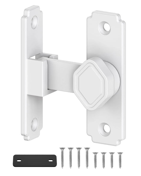 90 Degree Barn Door Lock Latch For Cabinets And Sliding Doors Right Angle Lock For Bathrooms Barns Sheds And Garden Windows Aluminum Alloy Safety Privacy Hardware White 1 Pack. White latch with screws and spacer included.
