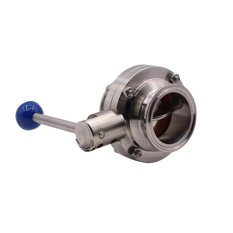 Sanitary butterfly valve with pull handle, stainless steel, tri-clamp ends, 1.5 inch tube OD