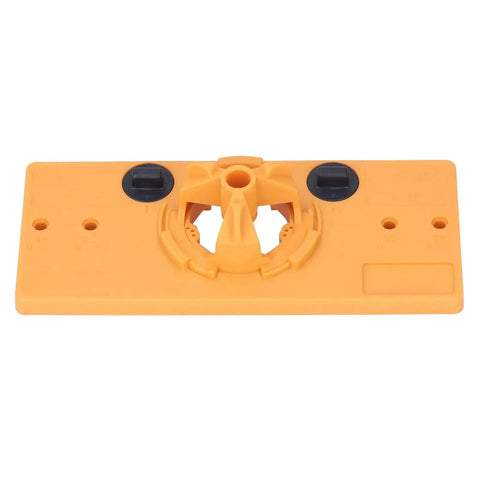 Bright yellow 35mm Hinge Hole Jig Drill Set for woodworking and door hinge installation, portable ABS design with depth stop and locator.