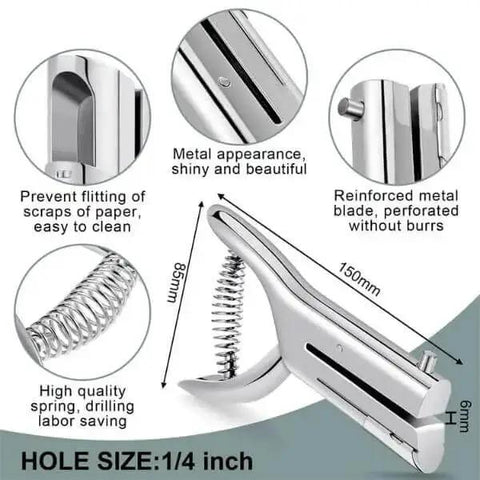 Heavy Duty Hand Held Hole Punch Built Tough With All Metal Construction, 20 Sheet Capacity, 6mm Hole Diameter product features