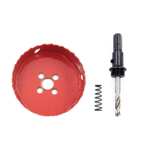 Heavy Duty 80mm Hole Saw Drill Bit With Arbor For Wood PVC Board And Plasterboard Pro Grade Bimetal HSS Cutter displayed with components