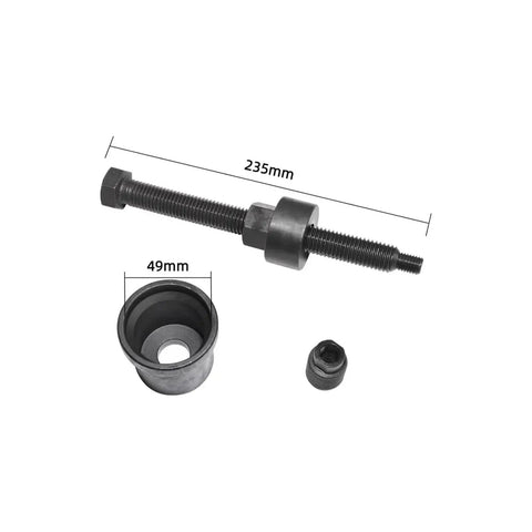 AOLBSPD Porsche PDK engine timing tool; long threaded rod with nuts and central collar, plus a 49mm bore sleeve.
