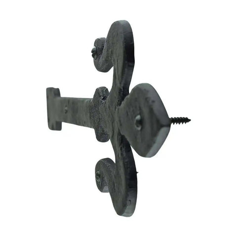 Side view of Fleur De Lis Wrought Iron Dummy Strap Hinge 16 Inch Black Decorative Hardware For Doors Cabinets Shutters Garage Door Decor
