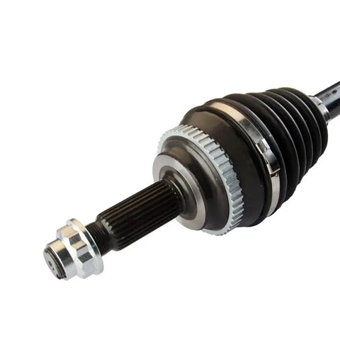 Close-up of front left CV axle assembly for 2009-2019 Toyota Corolla with neoprene boot