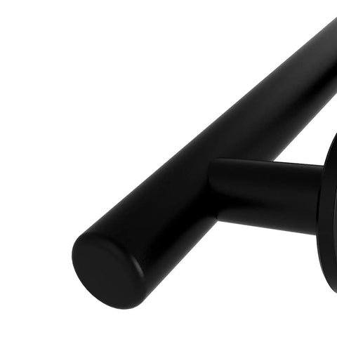 Close-up of Sliding Barn Door Pull Handle Set With Flush Hardware In Rustic Black Powder Coat Finish, showing smooth edges and frosted touch design.