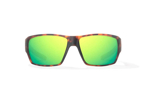 Vega Polarized Sunglasses With Green Mirror Glass Lenses, Brown Tortoise Matte Frame, Large Fit, Full Wrap Design Front View