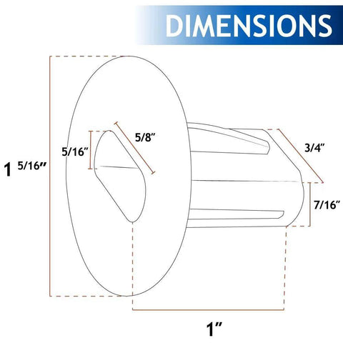 Dimensions diagram of Dual Feed Through Cable Bushings For Wall Openings That Seal And Protect Low Voltage Cables From Abrasion Weatherproof And Varmint Proof When Used With Silicone Seal 100 White Pieces Skywalker.