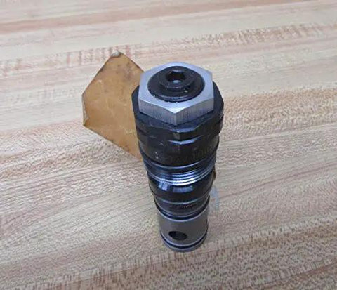 Single pilot-operated pressure relief valve DB20K2-12/100XYV 100 bar hydraulic safety regulator, side view on wooden surface