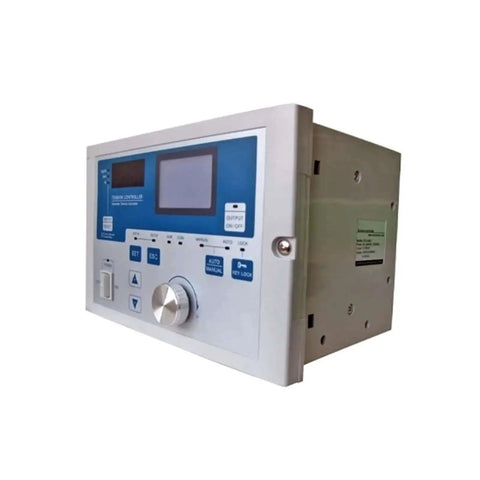 Front view of Roll Tension Controller For Magnetic Particle Clutch And Brake, Auto And Semi Auto Tension Control System, Dual 24V 4A Output, 0-20mA Analog Output, Pro Grade Inverter Ready, Heavy Duty Industrial Quality Tension Regulation with display and controls.