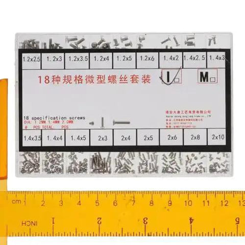 Stainless Steel Silver Micro Screws Set for Glasses and Watches, Metric Tiny Screws M1.2 M1.4 M2.0 assortment kit with ruler