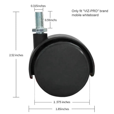 Mobile Whiteboard Caster Wheels Set Of 4 For Viz-Pro 1.58 Inch Wheel Diameter M8 Thread 0.59 Inch Thread Length 0.315 Inch Thread Diameter