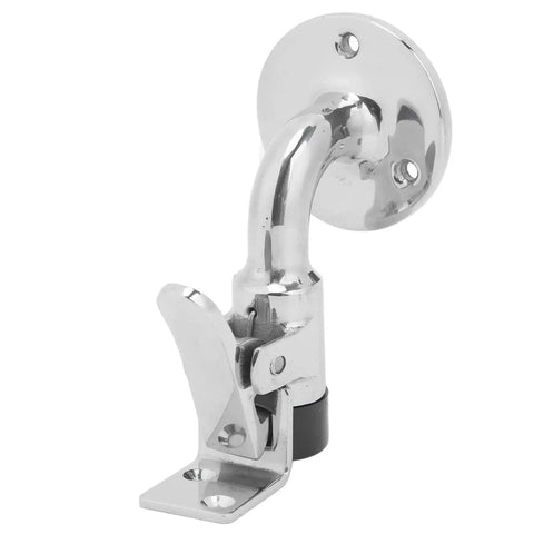 Door stopper catch, chrome stainless steel marine-grade with wall-mount base and spring-loaded latch