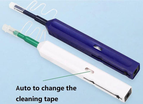 Enajucy 2pcs fiber optic cleaner pens, white and blue, for 1.25mm LC/MU and 2.5mm SC/FC connectors
