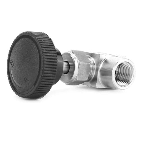 Amazon stainless steel needle valve with black knurled cap, 1/4" NPT female x 1/4" NPT female, straight connection
