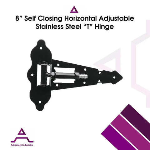 Tough 8 Inch Self Closing Gate Hinge For Wood Fences Industrial Stainless Steel With Horizontal Adjustable Enclosed Spring Black
