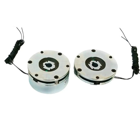 Front view: two EFZRZYJ micro galvanic electromagnetic brakes, power-off holding, silver metal housings with wires