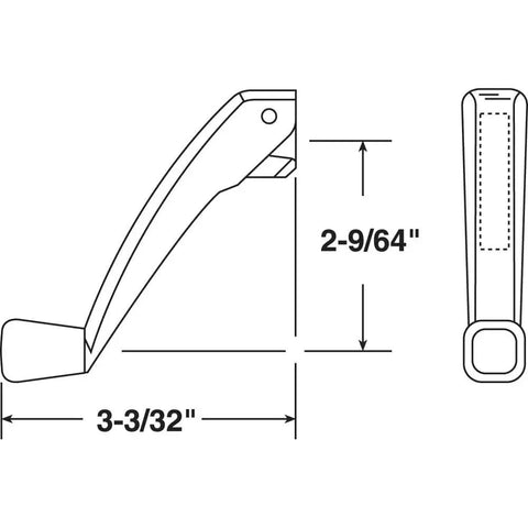 Diagram of Folding Crank Window Handle For 11/32 Inch Spindle Casement And Awning Operators with dimensions
