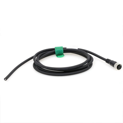 Industrial Grade M12 A Coded 4 Pin Female Shielded Cable For Actuator Sensor Encoder To Bare Wire Leads 1m on white background.