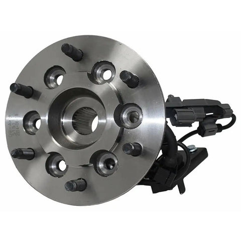 Front view of Wheel Hub and Bearing Assembly with Front Right Passenger Side ABS Sensor Polished Protected Steel 6 Lug 4WD.