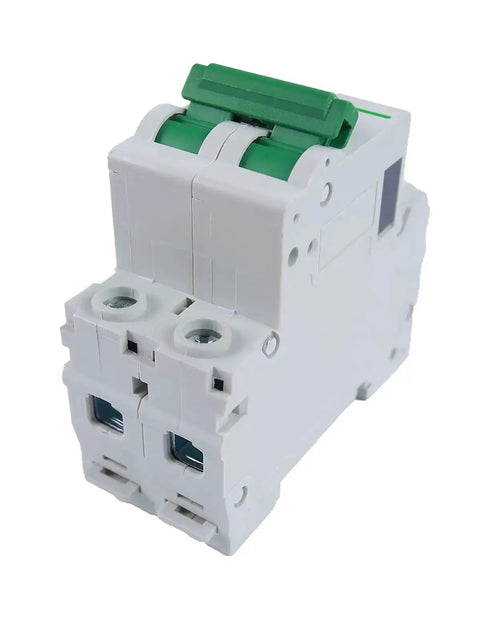 Miniature Circuit Breaker 3 Pack DZ47 63 110/240V 2 Pole 16A MCB shown in side view for home and solar installations.
