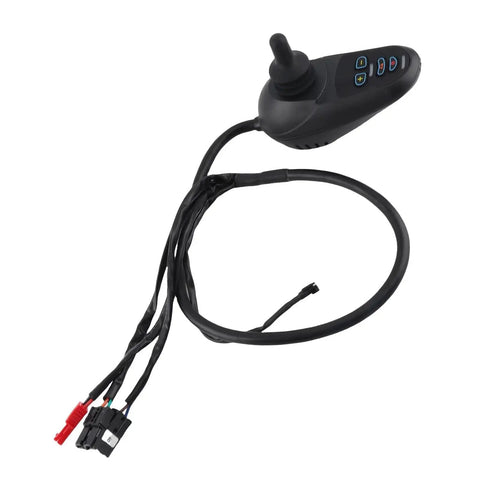Electric wheelchair joystick controller, 24V DC, 4-button keypad, black with wiring harness