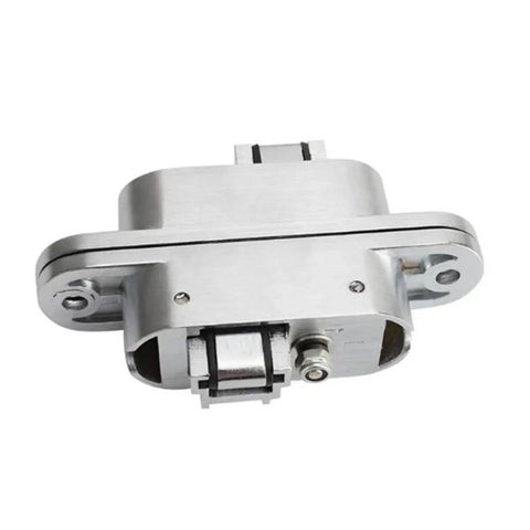 Close-up of a zinc alloy concealed cross door hinge, part of a 2 pack 180 degree hinge set for gate, door, cupboard, and furniture hardware.
