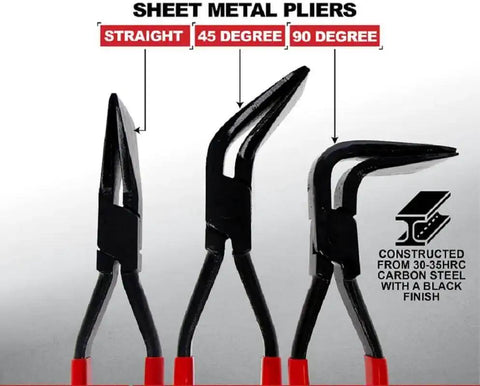 Hand Seamer Pliers Set For Sheet Metal Bending And HVAC Ductwork, 3 angles, durable carbon steel with red handles