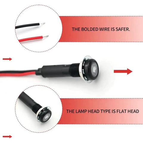 Close-up of 180 Changeable Symbols LED Indicator Light 12V-24V IP67 Waterproof showing pre-wired connection and flat head design.
