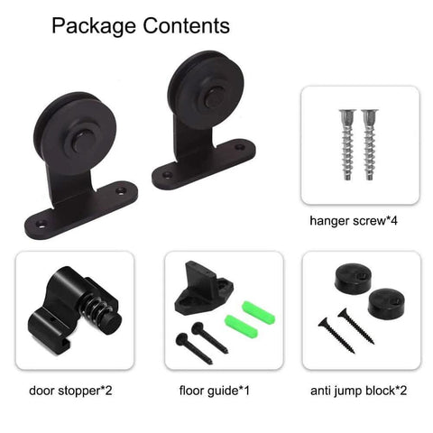 Package contents for Two Pack Sliding Barn Door Rollers Only No Track T Shape Hangers Ultra Quiet Steel Bearings With Gcr15 Premium Nylon Wheel Frosted Black Rustproof Each Supports Up To 330lbs 150kg Beefy Heavy Duty Compatible With All Barn Door Hardware Kits