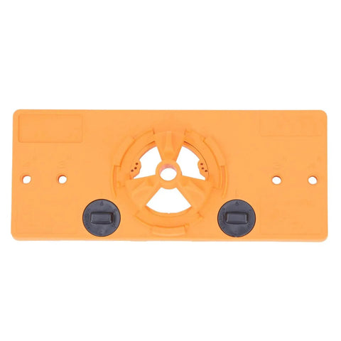 35mm Hinge Hole Jig Drill Set For Woodworking And Door Hinge Installation, includes cutter bits and locator, bright yellow front view