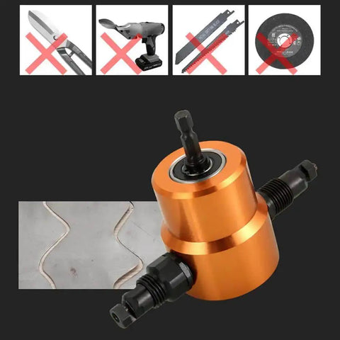 Double Head Sheet Metal Cutter Nibbler Drill Attachment for Home DIY and Auto Repair cuts straight curves and circles in 14 gauge