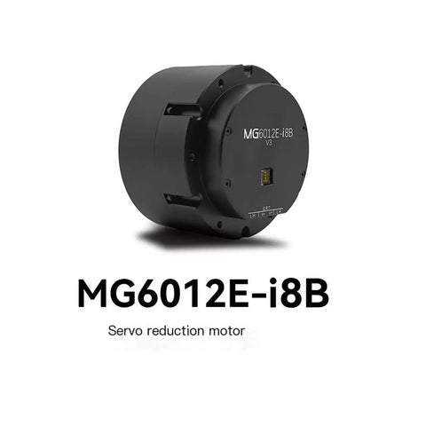 MG6012E-i8B servo reduction motor with dual encoders, black housing, front view