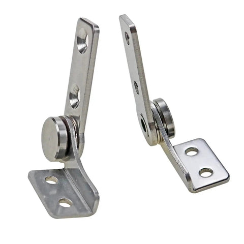 Two stainless steel damping rotary hinge brackets with mounting plates, left and right.