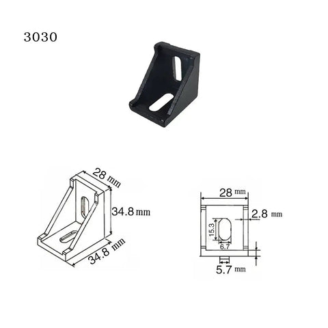 10 Pack Inside Corner Bracket Gusset For 3030 Aluminum Extrusion Profile With 8 mm Slot, 35 X 35 X 28 mm, with dimensions and design