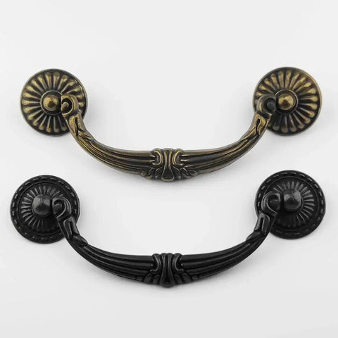 4 Pack Vintage Antique Bronze Bail Drawer Pulls 4.5 Inch Center To Center Drop Swing Dresser Cabinet Knobs in bronze and black