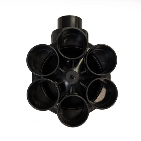 FIMCO hydro indexing valve, 1 1/2 in, six outlet ports, black plastic irrigation manifold