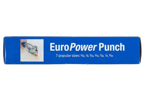 Packaging of Beefy Heavy Duty Metal Punch Plier With Compound Action And Hardened Dies, showing punch sizes and EuroPower label.