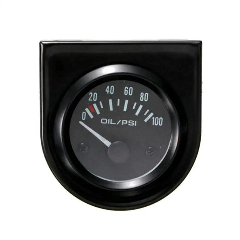 Universal Car 2 Inch 52mm Oil Pressure Gauge with White LED Indicator, 0 to 100 PSI Range, shown from front view