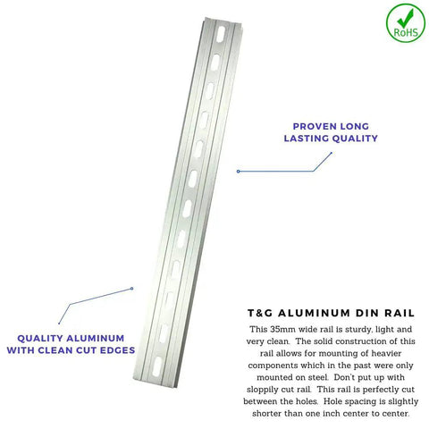 Heavy Duty DIN Rail Slotted Aluminum 35mm Wide 7.5mm High Two Inch Length Five Piece Set For Industrial Mounting RoHS Compliant