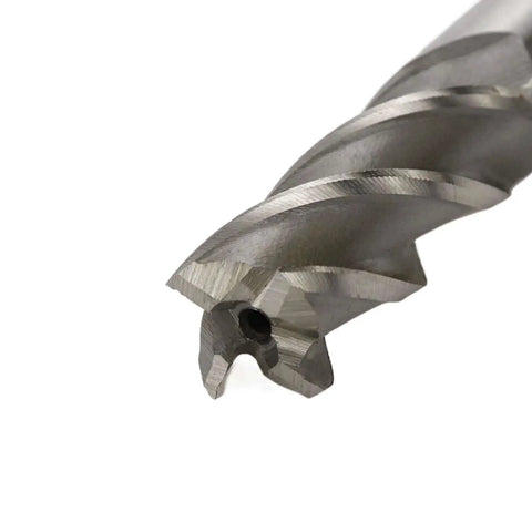 Close-up of Rugged Five Eighths Inch End Mill Bit With Four Flutes HSS High Speed Steel Milling Cutter for metalwork by Rannb.