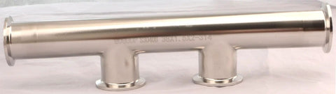 GOGOUP tri-clamp manifold, 1.5 in two-port, polished 304 stainless steel sanitary fitting.