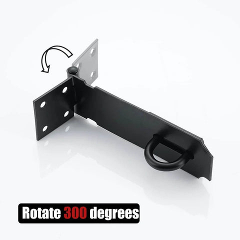 5 Inch Door Hasp Latch Lock In 304 Stainless Steel Matte Black With 1.9 Mm Thickness, shown open at 300 degrees angle