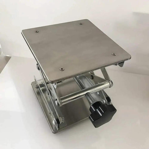 Stainless Steel Lab Jack Stand Platform 8x8 Inch Scissor Lift 80-326mm 50kg showing adjustable scissor lift mechanism