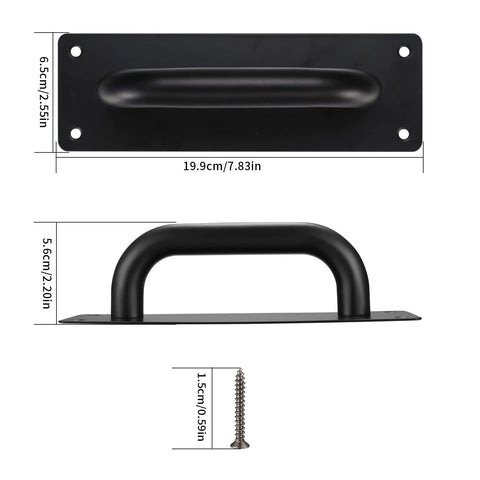 Front view of Beefy Heavy Duty Sliding Door Pulls and Push Plate Handles for Kitchen Cabinets and Barn Doors, 199x65mm, black alloy steel with screw.